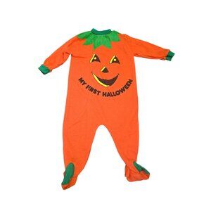 Vintage 90s My First Halloween Pumpkin Footed One Piece 12M
